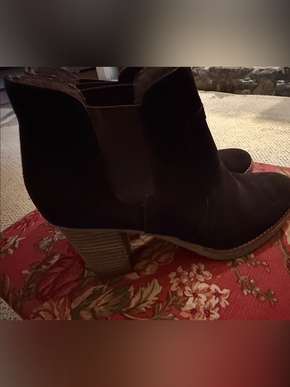 Women's Brown Suede Ankle Boot with Stacked Heel